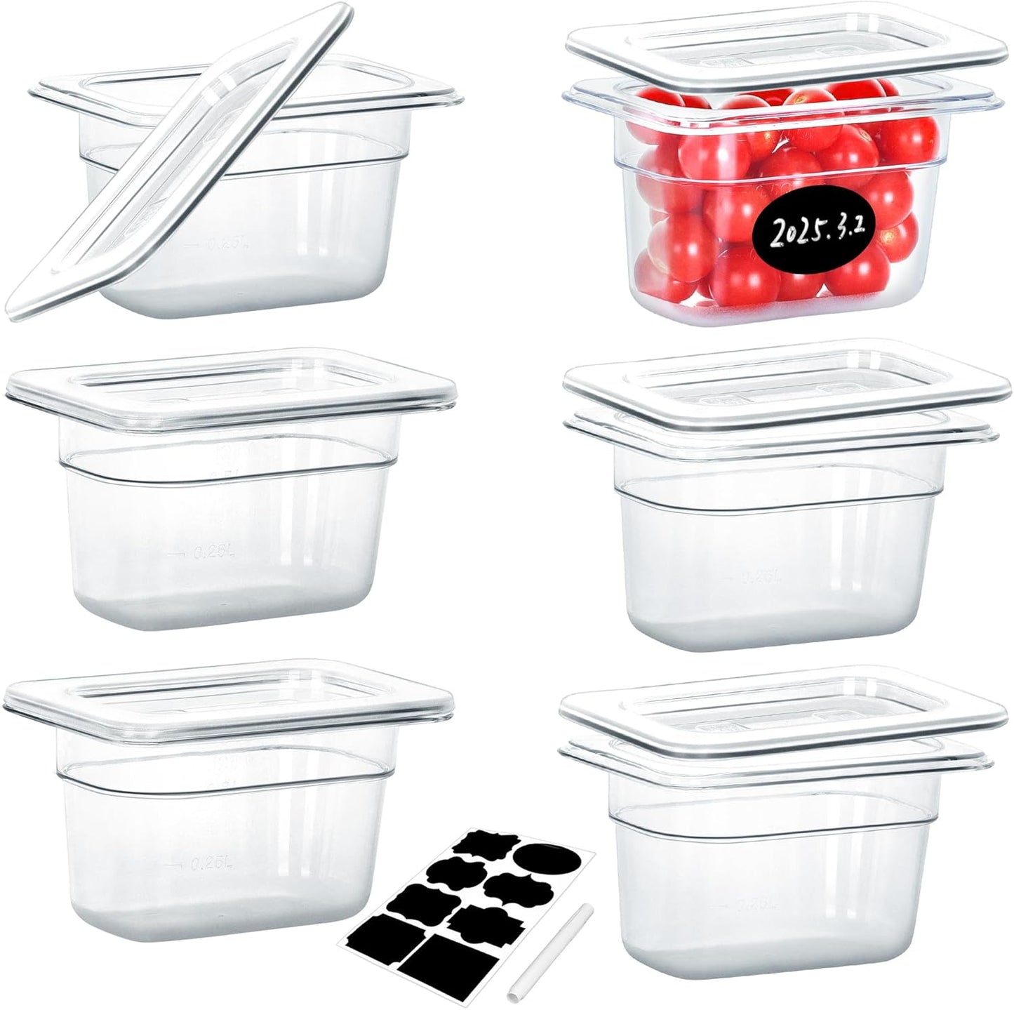 6 Pack NSF Food Pans with Lids, 1/9 Size 4'' Deep Commercial Food Storage Containers, Polycarbonate, Clear