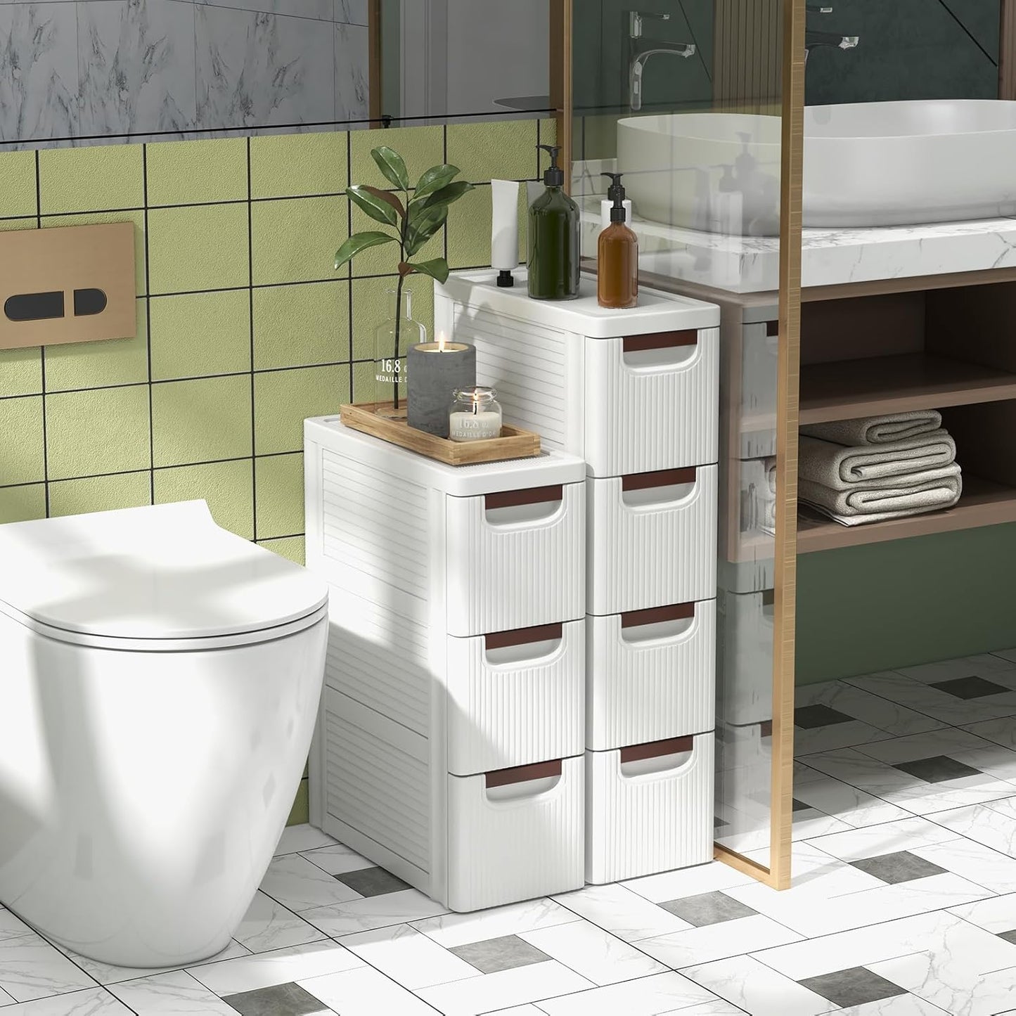 LOKO 3-Drawer Narrow Storage Cabinet, Slim Rolling Cart, Mobile Plastic Cart Container with Pull Handles, Built-in Wheels, for Living Room, Kitchen, Bathroom, Office (7.5"x16.5"x22.5" (3 Drawer))