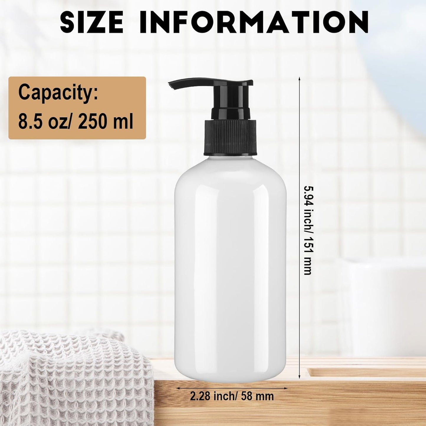 8 Pcs Plastic Pump Bottles Empty Lotion Bottle with Pump Refillable Dish Soap Dispenser Portable Hand Soap Dispenser Shampoo Lotion Container for Oil Liquid Soap(White,8.5 oz)