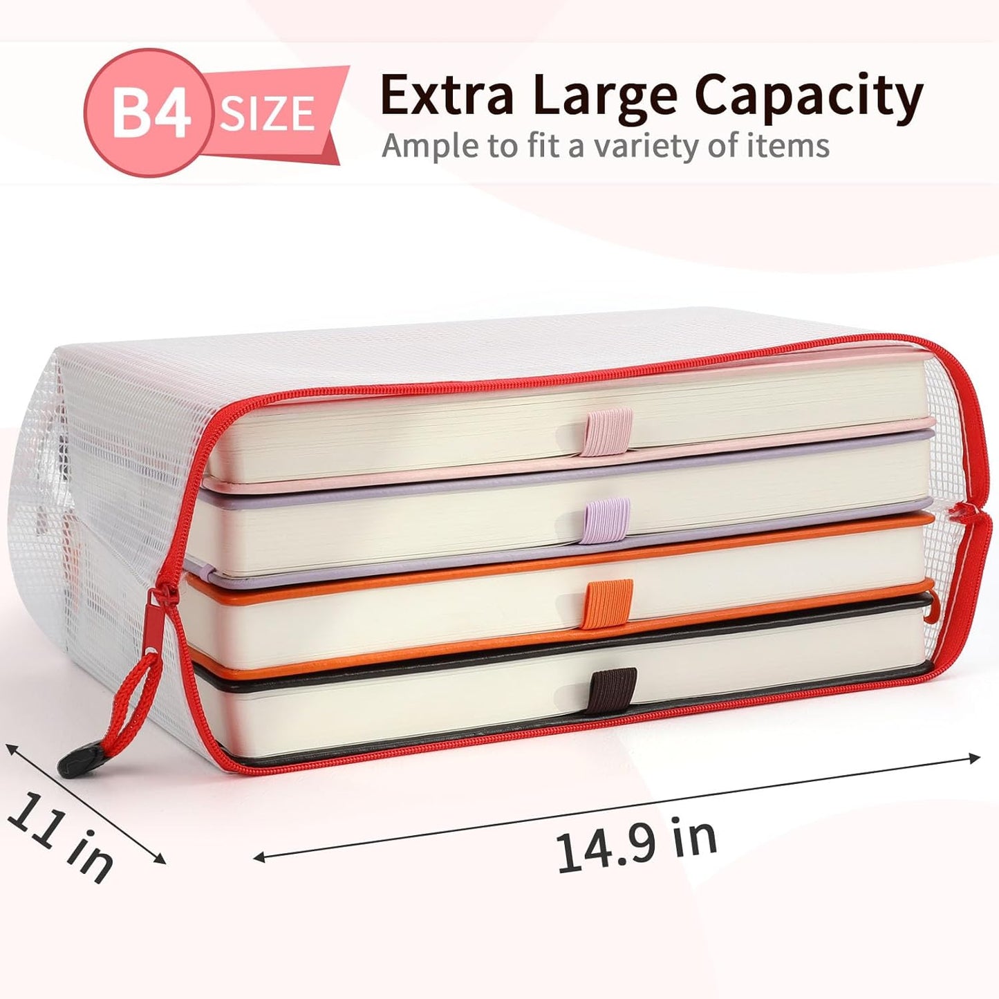 Umriox Mesh Pouch, 14.9x11.0 in (12 Colors, 12 Packs), Extra Large Waterproof Zipper Bags for Office Supplies, Puzzles, Board Games & Cross Stitch Projects