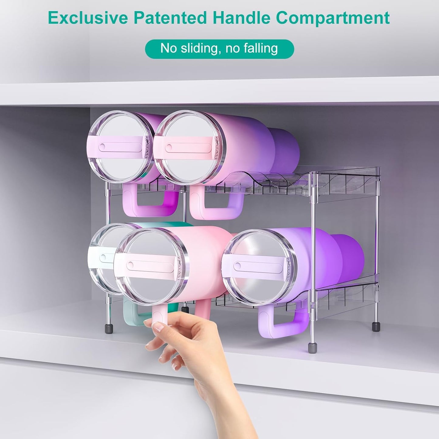 Reusable Stackable with Handle Compartment Water Bottle Tumbler Organizer for Stanley 40oz with Handle Cup, Stanley Accessories for Pantry, Cabinet & Kitchen Organization and Storage,2 Tier Hold 6