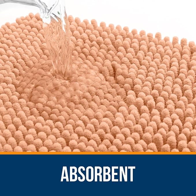 OLANLY Toilet Rugs U-Shaped 24x20, Extra Soft Absorbent Chenille Contour Bathroom Rugs for Toilet, Dry Quickly, Machine Washable, Non-Slip Bath Mat, Peach