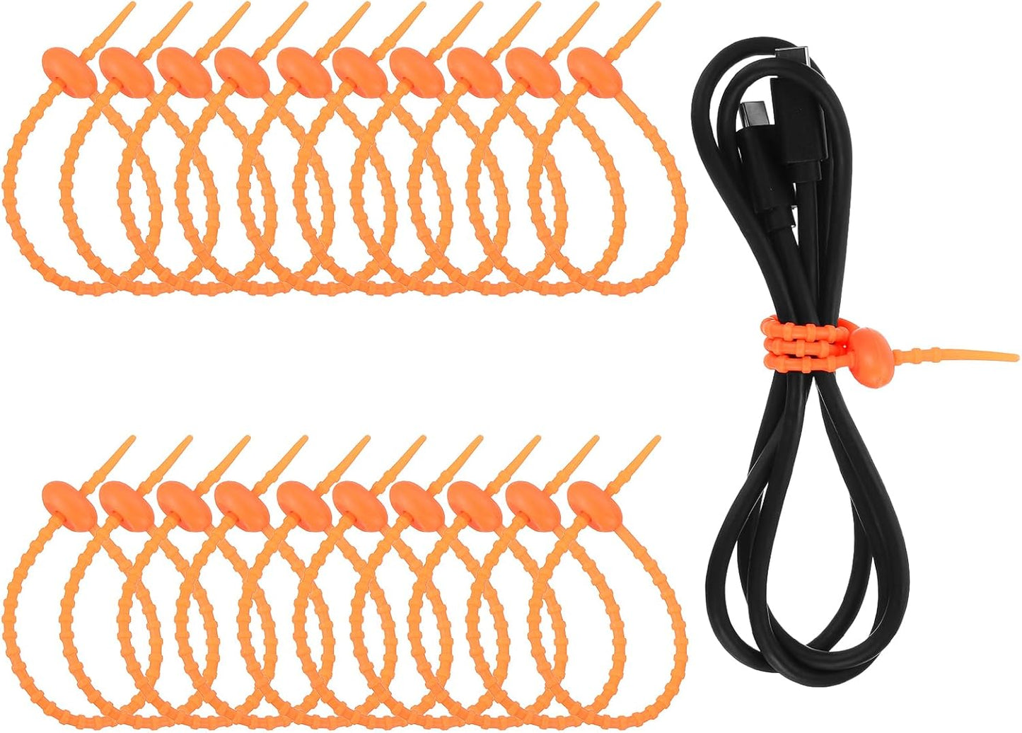 uxcell 20 Pcs Silicone Ties Bag Clip, 8.5 Inch Multi Purpose Silicone Zip Ties Reusable Rubber Zip Tie, Cable Strap Cord Organizer for Home Office Food Bag Wires Cables, Orange Red