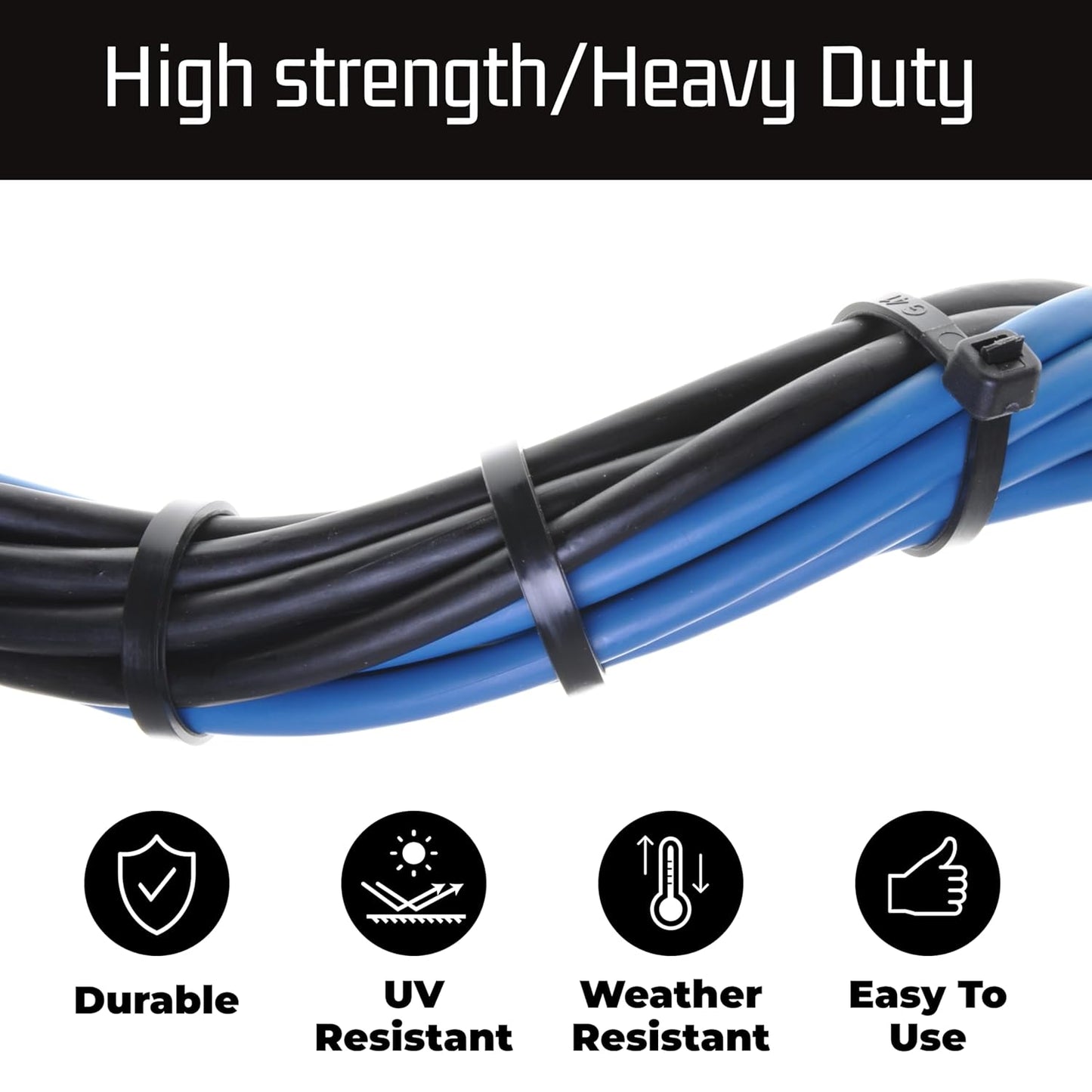 15" Black Zip Cable Ties (100 Pack), 120lbs Tensile Strength - Heavy Duty, Self-Locking Premium Nylon Cable Wire Ties for Indoor and Outdoor by Bolt Dropper (Black)