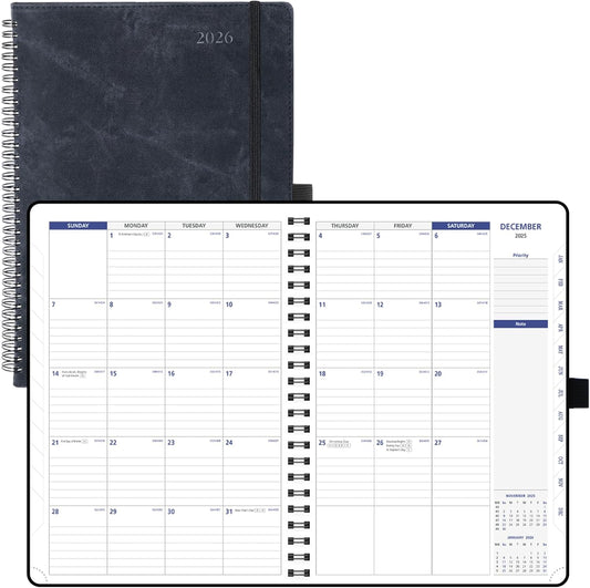 POPRUN 2026-2027 Monthly Planner A4 Size, 16 Months Calendar (Dec 2025-Mar 2027), 2 Pages per Month with Dotted & Lined Note, Monthly Tabs, Spiral Softcover, 2 Inner Pockets - Black