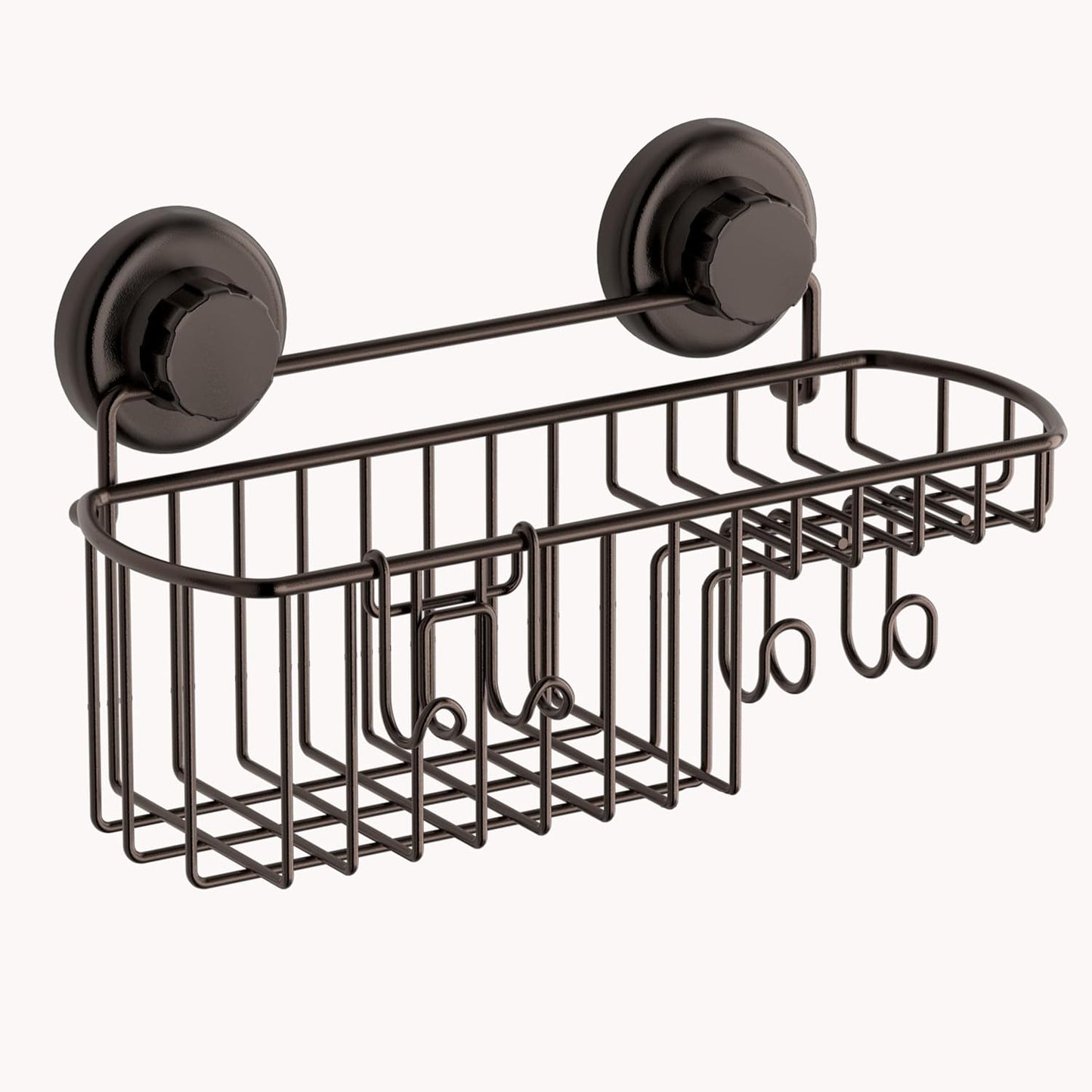 HASKO Shower Caddy Suction Cup with Hooks & Soap holder, Shower Shelf, Bathroom Storage Organizer, Rustproof Shampoo Holder, Bronze