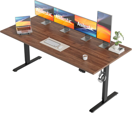 Agilestic Electric Standing Desk, Large 71 x 24 Inches Height Adjustable Desk, Sit Stand Up Workstation for Home Office, Ergonomic Rising Gaming Computer Table with Memory Preset, Dark Walnut