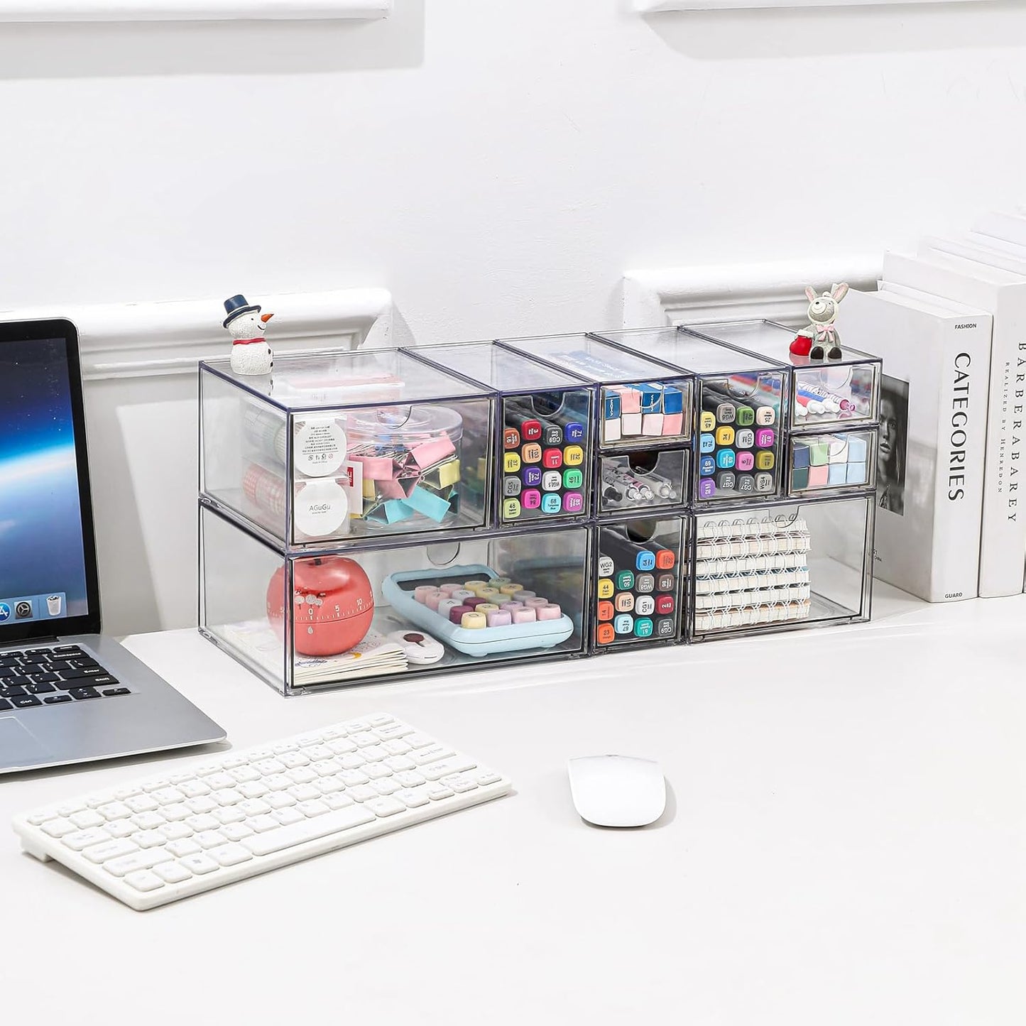 Stackable Storage, Clear Plastic Drawer Storage With 10 Drawers, 4 Different Sizes, Suitable For Desktop, Candy boxesunnels, Cosmetics, Stationery, Jewelry and Organization