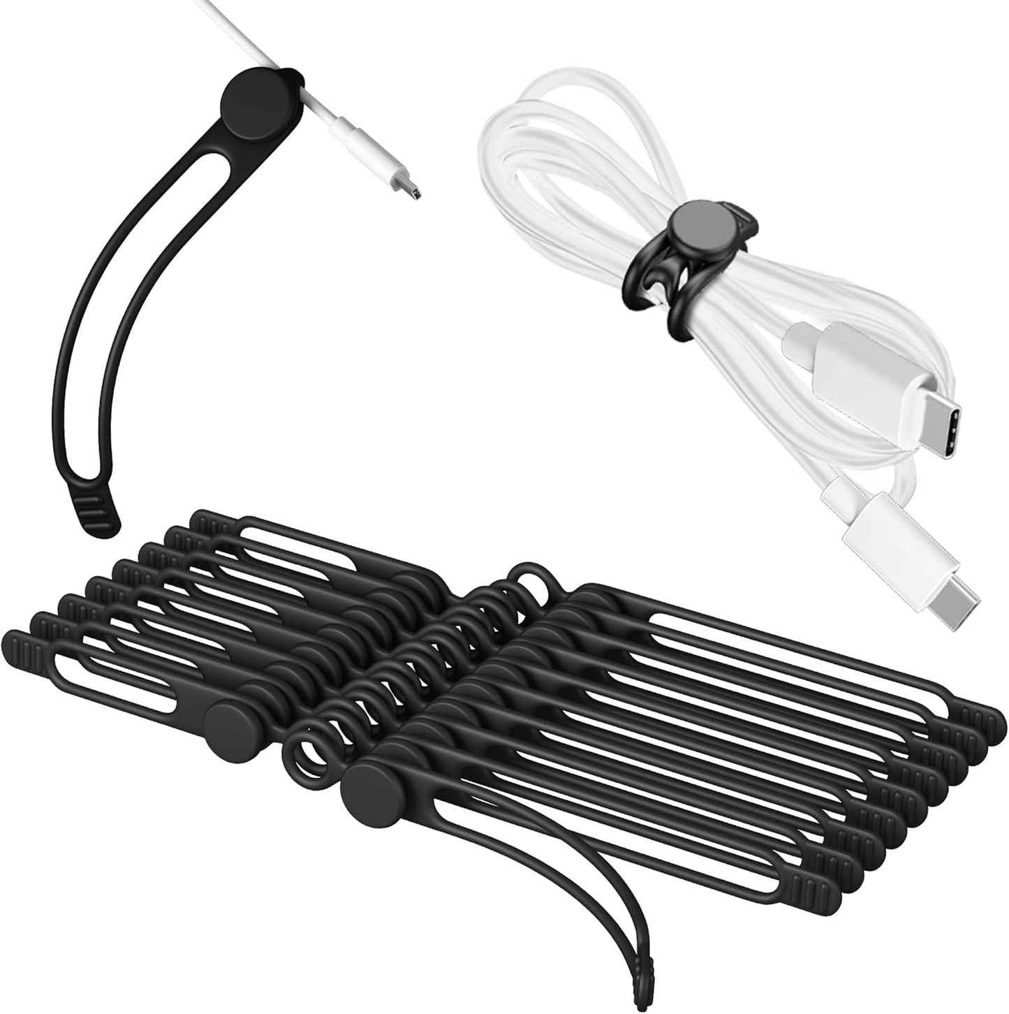 Nearockle Silicone Cable Ties Cord Organizer for Cable Management, 20Pcs 3" and 4.5" Reusable Cable Organizer Electronic Accessories for Home, Office, Kitchen, School, Travel (Black)