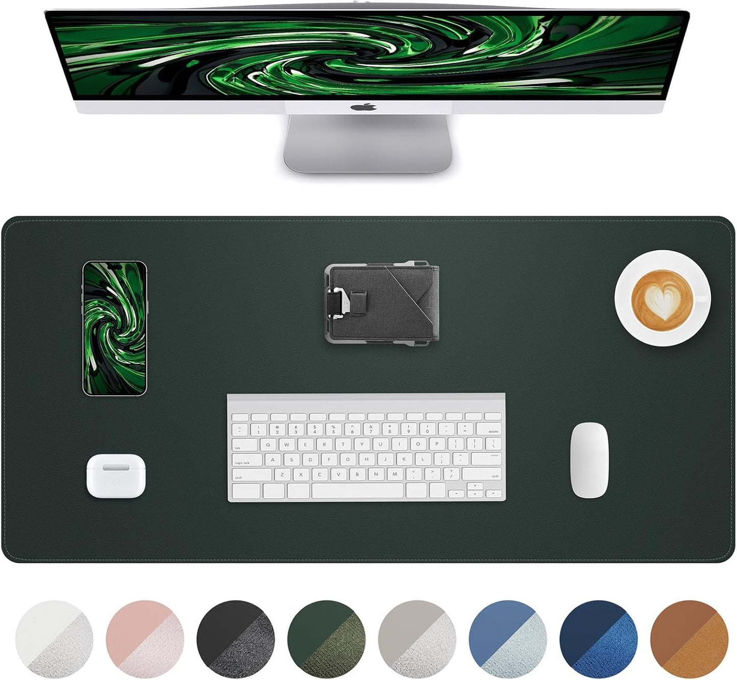 Non-Slip Desk Pad,Mouse Pad,Waterproof PVC Leather Desk Table Protector,Non-Slip PU Leather Desk Blotter, Easy Clean Laptop Desk Writing Mat for Office Work/Home/Decor(Dark Green, 24" x 13.7")