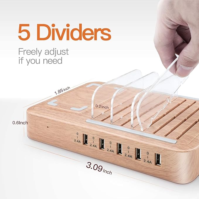 Fastest Charging Station for Multiple Devices, Presents for Him Her 5 USB Ports Chargers for Multiple Devices for Charging Pad for Apple/AirPods/iPad/Samsung/Android/Tablet