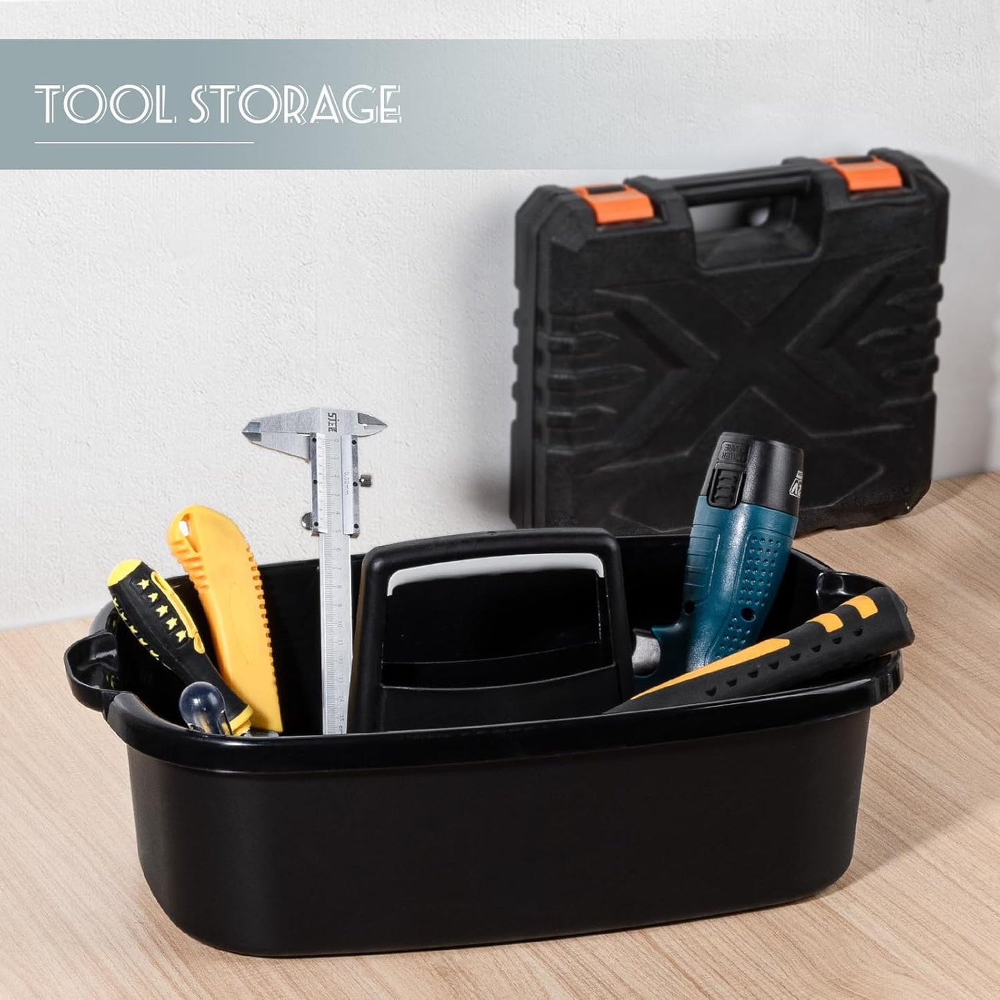 Large Cleaning Supplies Caddy Portable Shower Basket Supply Organizer with Handle Plastic Bucket Tool Storage for Bathroom, Bedroom, Kitchen, College Dorm, Garden, Black