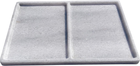 10"x8" Natural Marble Decorative Tray – Dual‑Compartment Stone Vanity Organizer for Jewelry, Keys & Soap – Premium Heat‑Resistant Bathroom Decor Gift(Belken White)