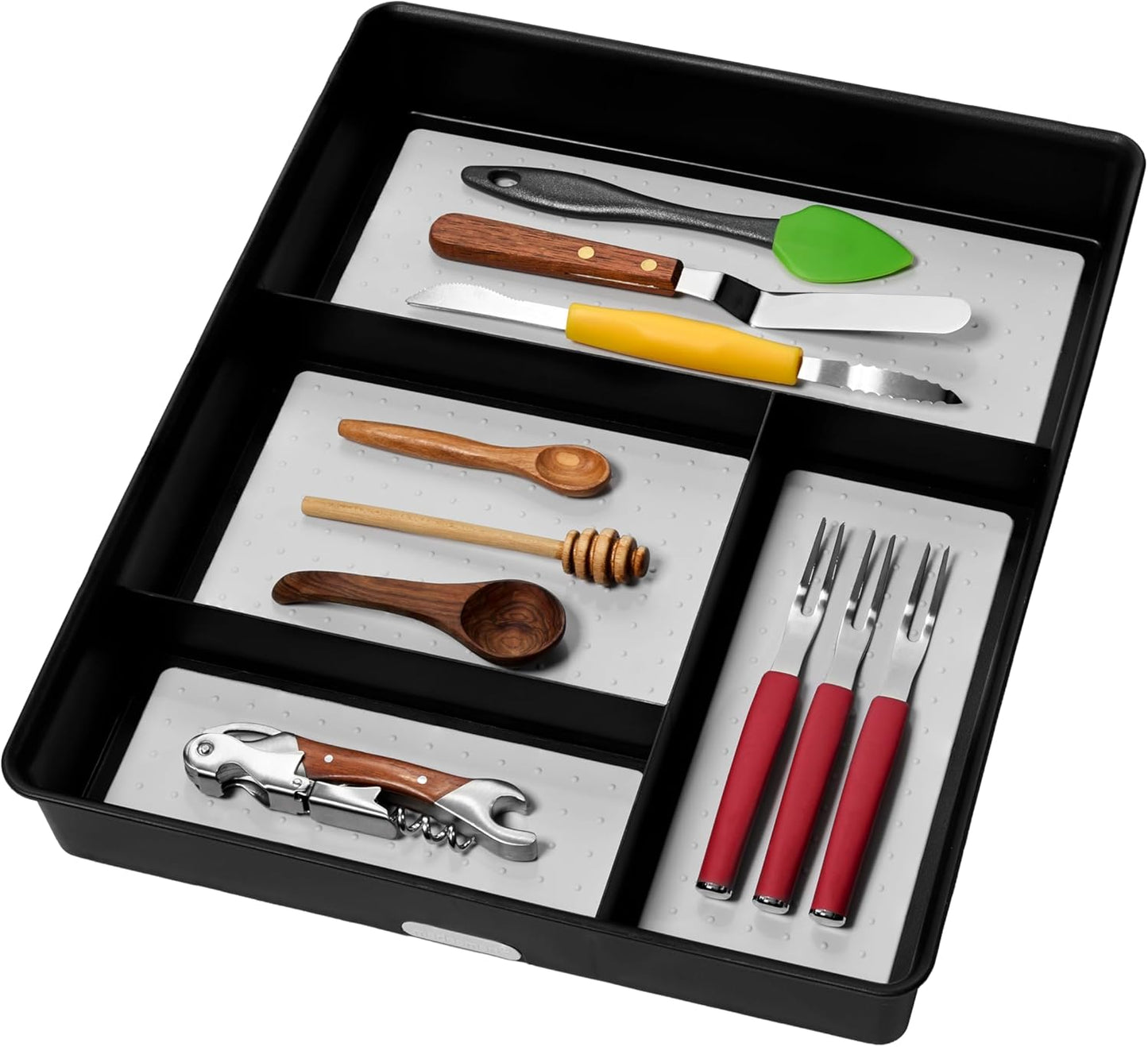 Madesmart Classic 4-Compartment Drawer Organizer Gadget Tray, Plastic Multipurpose Storage Bin for Drawers, Granite