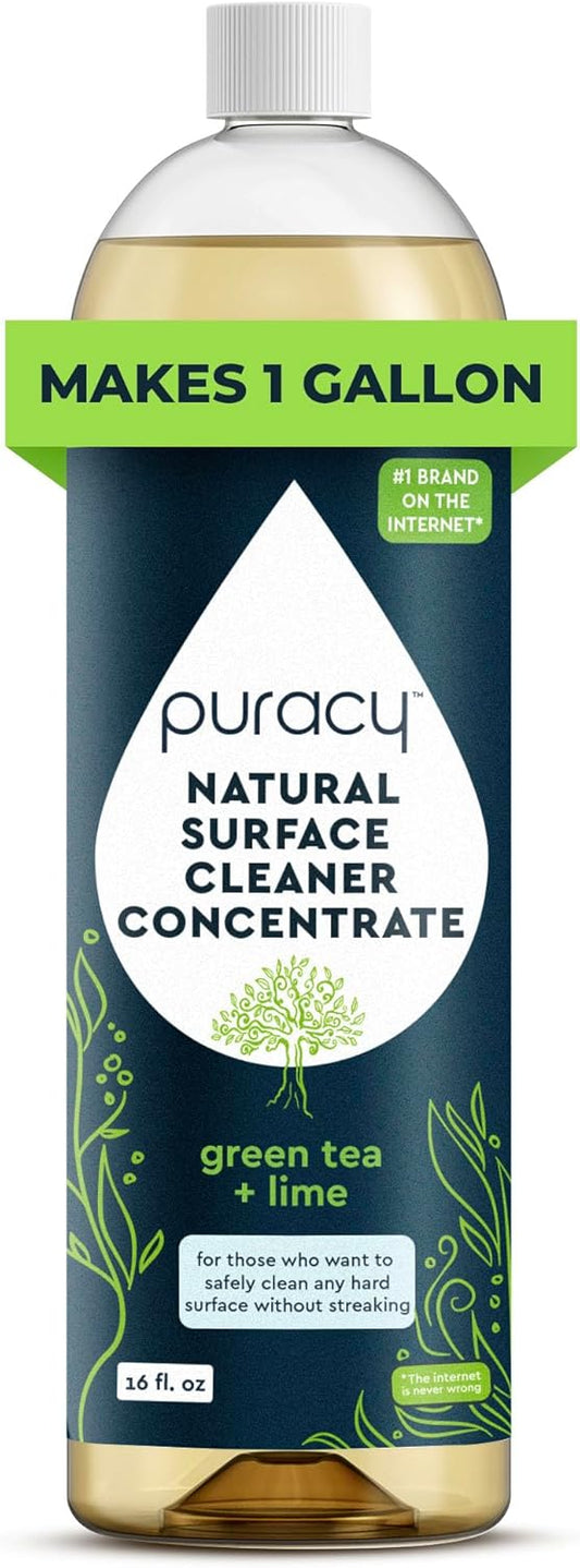 Puracy 99.9% Natural All Purpose Cleaner Concentrate - Makes 128oz Multi Purpose Cleaner - Green Tea & Lime - Surface Cleaner, Floor Cleaner, Kitchen, Cleaner, Bathroom Cleaner - Cleaning supplies