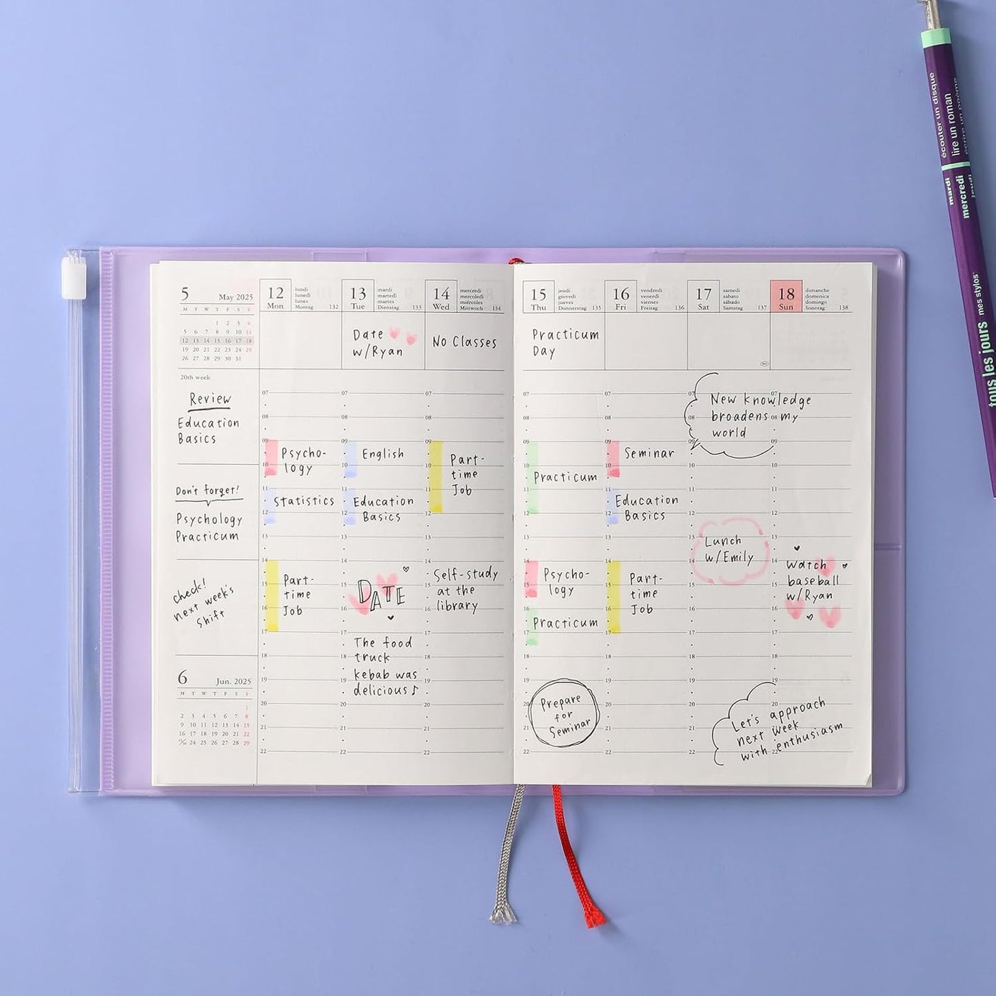 MARK'STYLE A6 Weekly Vertical Planner 16 Months (Sep. 2025 – Dec. 2026) with Soft Transparent PVC Cover,Refillable, Pocketed, for Daily Organizing & Planning (Wave Mint)