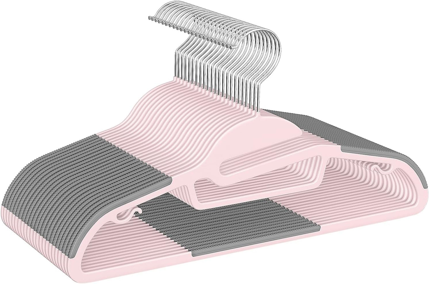 BAGAIL Plastic Hangers 50 Pack with Non-Slip Design,0.2 Inches Thick, 360°Swivel Hook Space Saving Organizer for Bedroom Closet,Shirts,Pants(Pink- S Shaped)