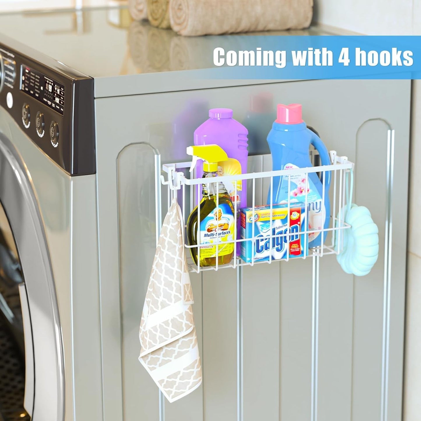 NiHome Magnetic Metal Basket Organizers, Dryer Ball Holder, 2PCS Medium & Small, Versatile Storage for Kitchen & Office Holds Up to 14 lbs, Easy Attach to Refrigerator or Any Magnetic Surface (White)