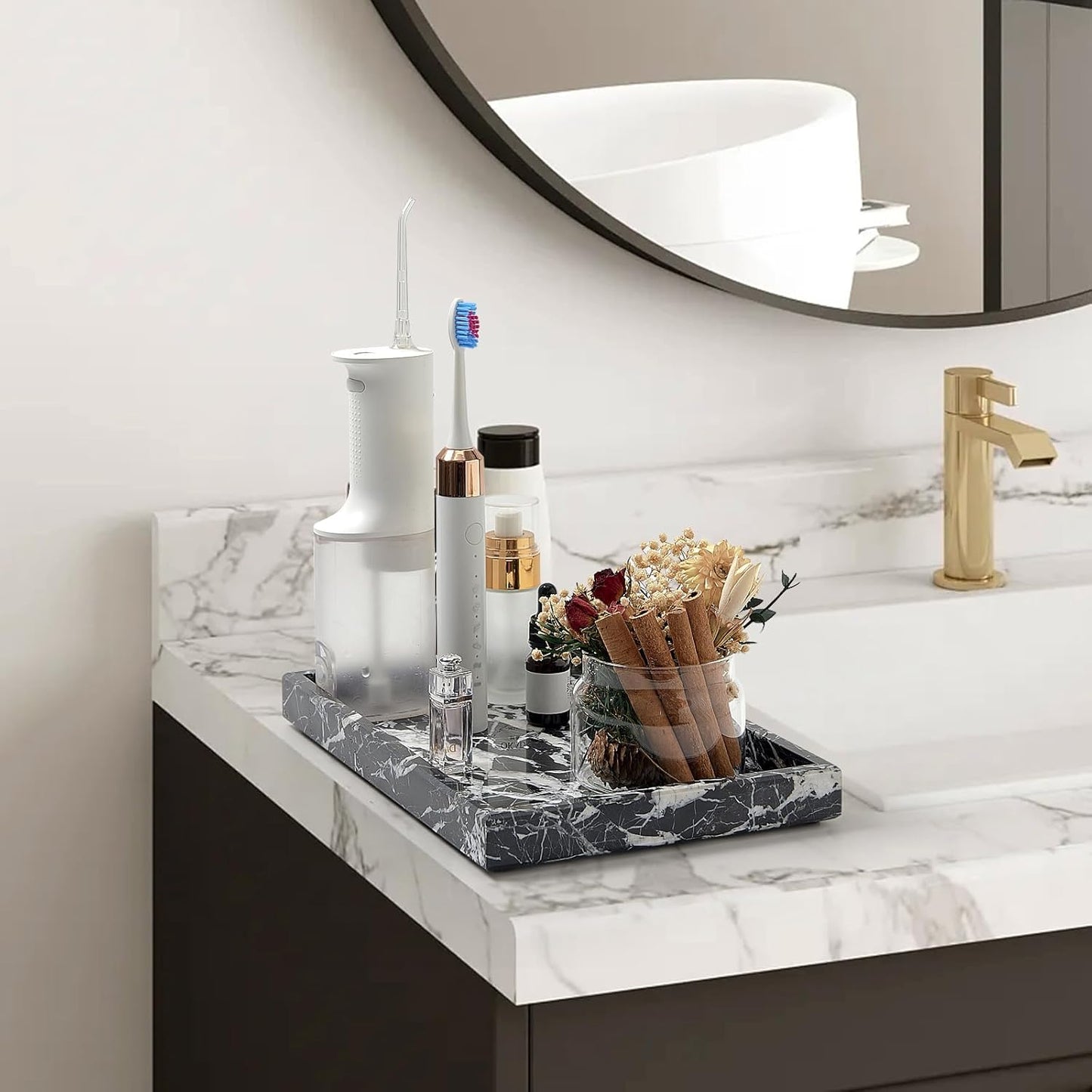 Marble Bathroom Tray,Pure Natural Vanity Tray,Marble Tray for Kitchen Counter Non-Ceramic/Non-Resin,Stone Trays 12 x 8 inch