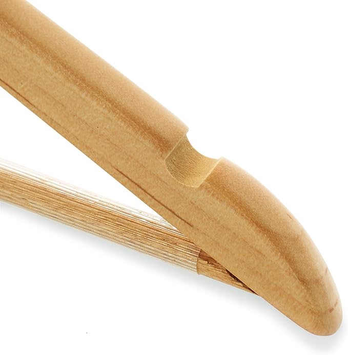 Casafield - 10 Natural Wooden Suit Hangers - Premium Lotus Wood with Notches & Chrome Swivel Hook for Dress Clothes, Coats, Jackets, Pants, Shirts, Skirts