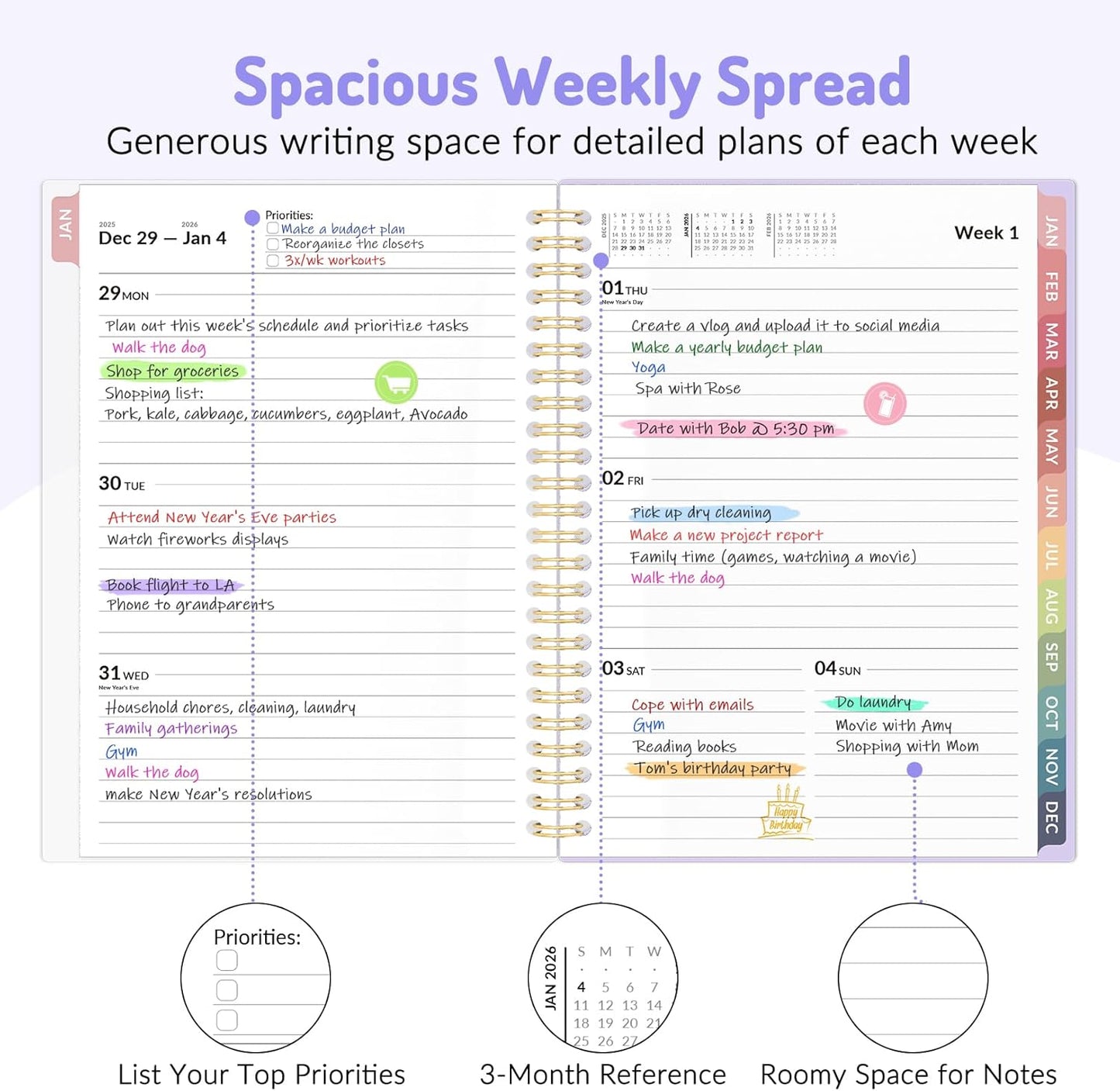 Forvencer Planner 2026-2027, 17 Month Weekly and Monthly Calendar Planner, Jan 2026 -May 2027, 6.3" x 8.4", Daily Agenda Book with Tabs, College Organizer Notebook, School Supplies for Student Teacher Classroom, A5, Purple