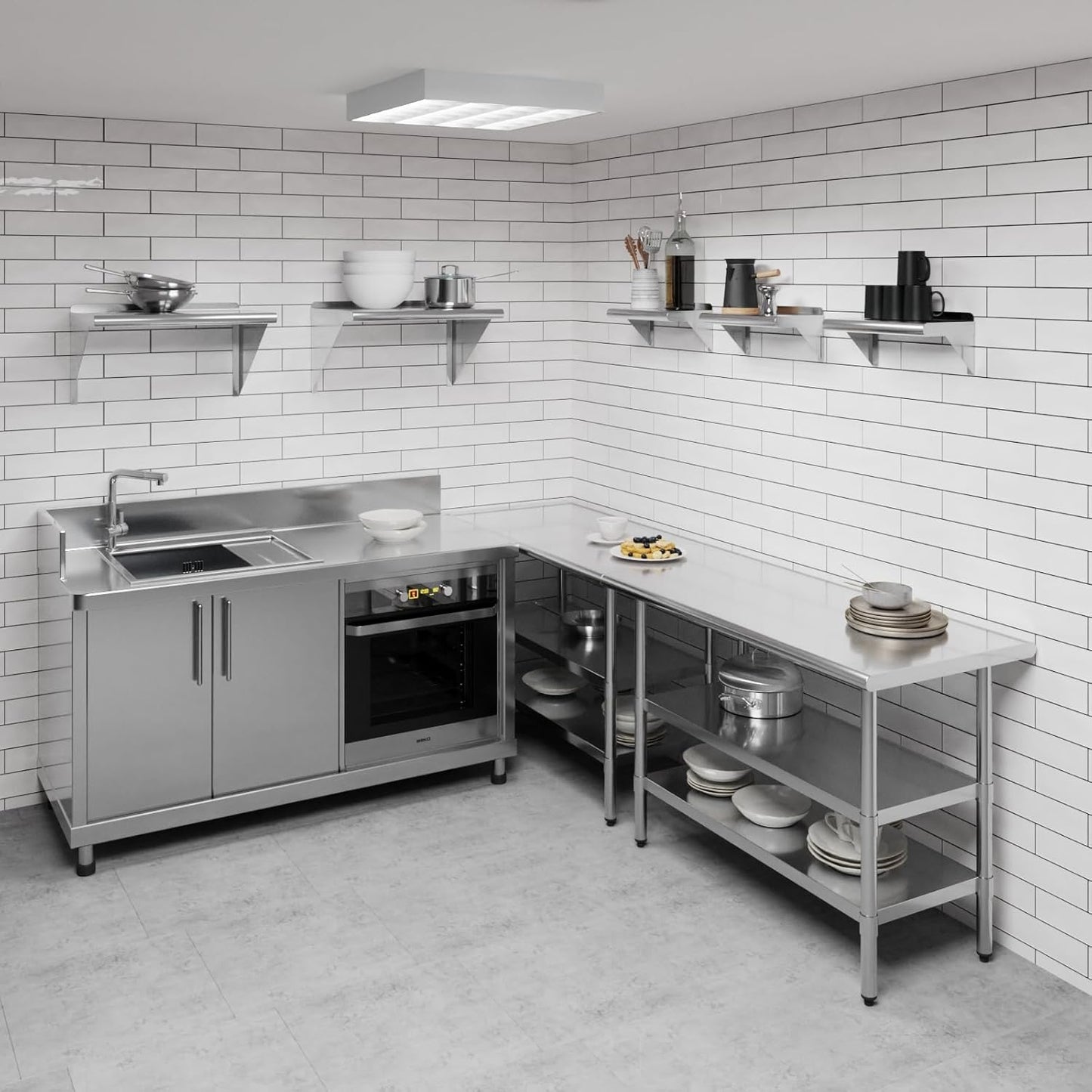 AmGood 16" Long X 8" Deep Stainless Steel Wall Shelf | NSF Certified | Appliance & Equipment Metal Shelving | Kitchen, Restaurant, Garage, Laundry, Utility Room