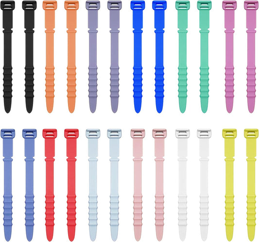 24Pcs Reusable Silicone Zip Ties, Rubber Cable Ties for Cable Management, 4.5 Inch Elastic Cable Organizer for Home Office Table Desk Organization, Bundling Cable Wires (12 Colors)