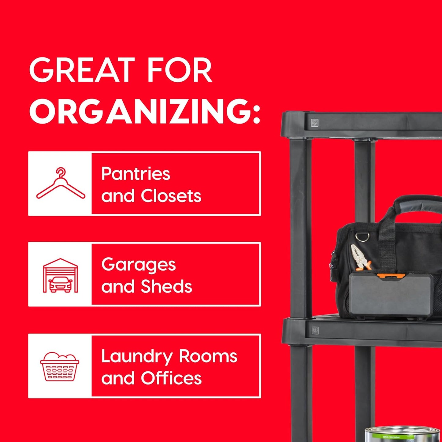 IRIS USA 5-Shelf Heavy Duty Plastic Storage Shelves, 750lb Capacity, 73"H x 36"W x 18"D, Large Modular Shelving Unit Storage Organizer for Garage, Home, Warehouse & Gym, Storage Rack - Black