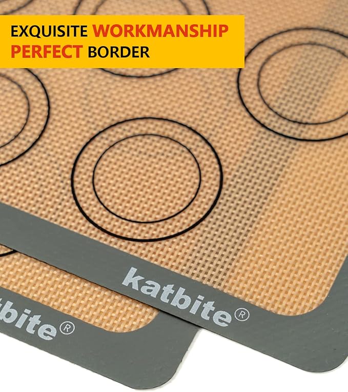 Macaron Silicone Baking Mats, Katbite Silicone Macaroons Baking Mat Set of 2 Half Sheet (11 5/8" x 16 1/2") Reusable & Nonstick Macarons Baking Supplies Silicone Bakeware Mats for Macarons Cookies