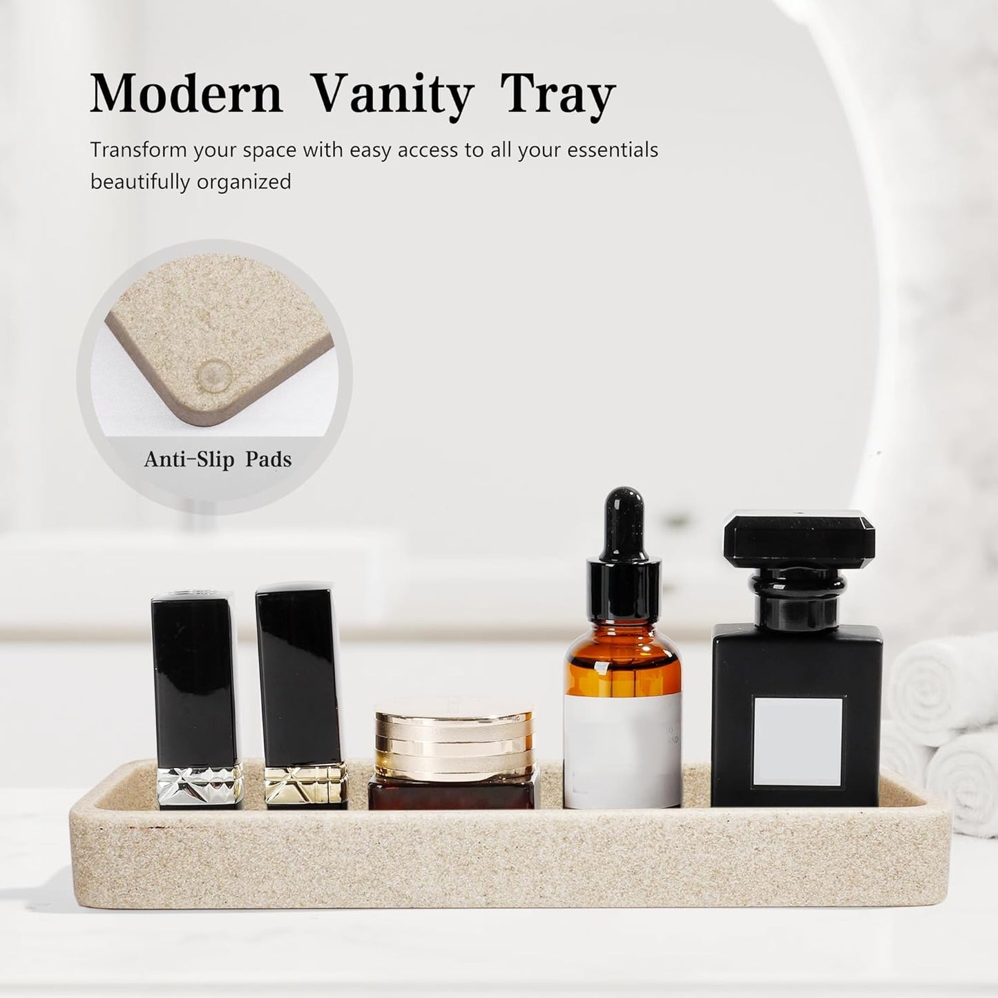 Bathroom Accessories Set, 4 Pcs Bathroom Accessory Set, Soap Dispenser, Toothbrush Holder, Qtip Holder Set, Bathroom Sets Complete, Bathroom Sink Set for Modern Home, Beige