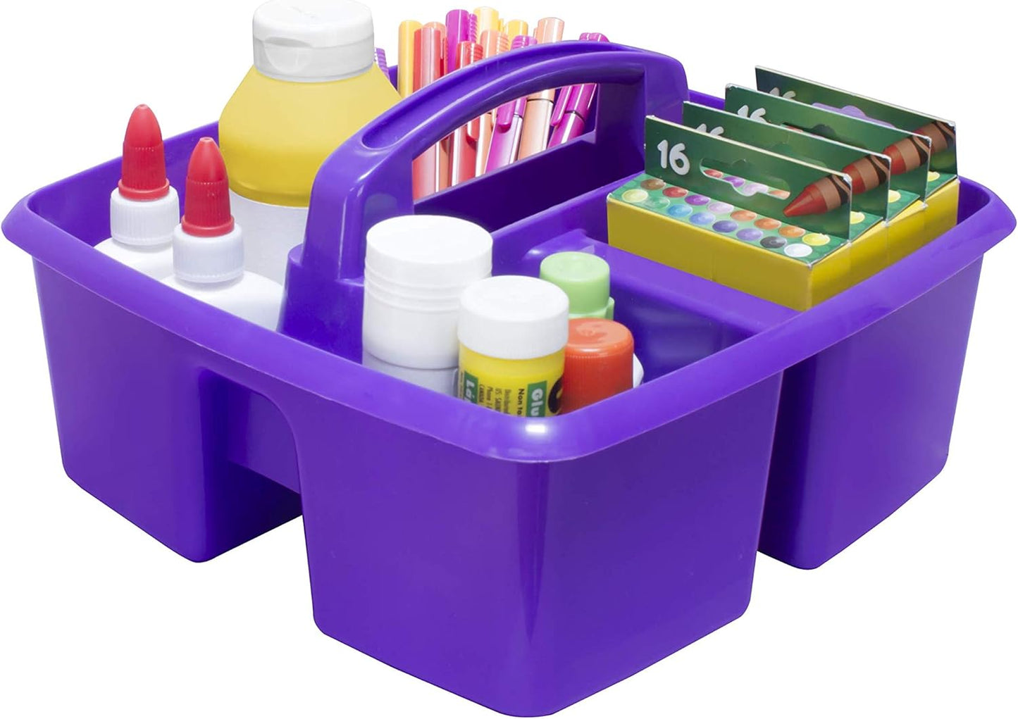 Storex 3-Compartment Small Caddy – Multipurpose Classroom Organizer with Handle, Purple, 5-Pack (00944U06C)