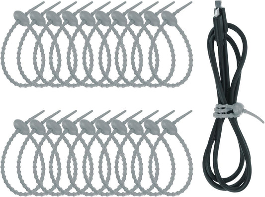 uxcell 20 Pcs Silicone Ties Bag Clip, 8.5 Inch Multi Purpose Silicone Zip Ties Reusable Rubber Zip Tie, Cable Strap Cord Organizer for Home Office Food Bag Wires Cables, Gray