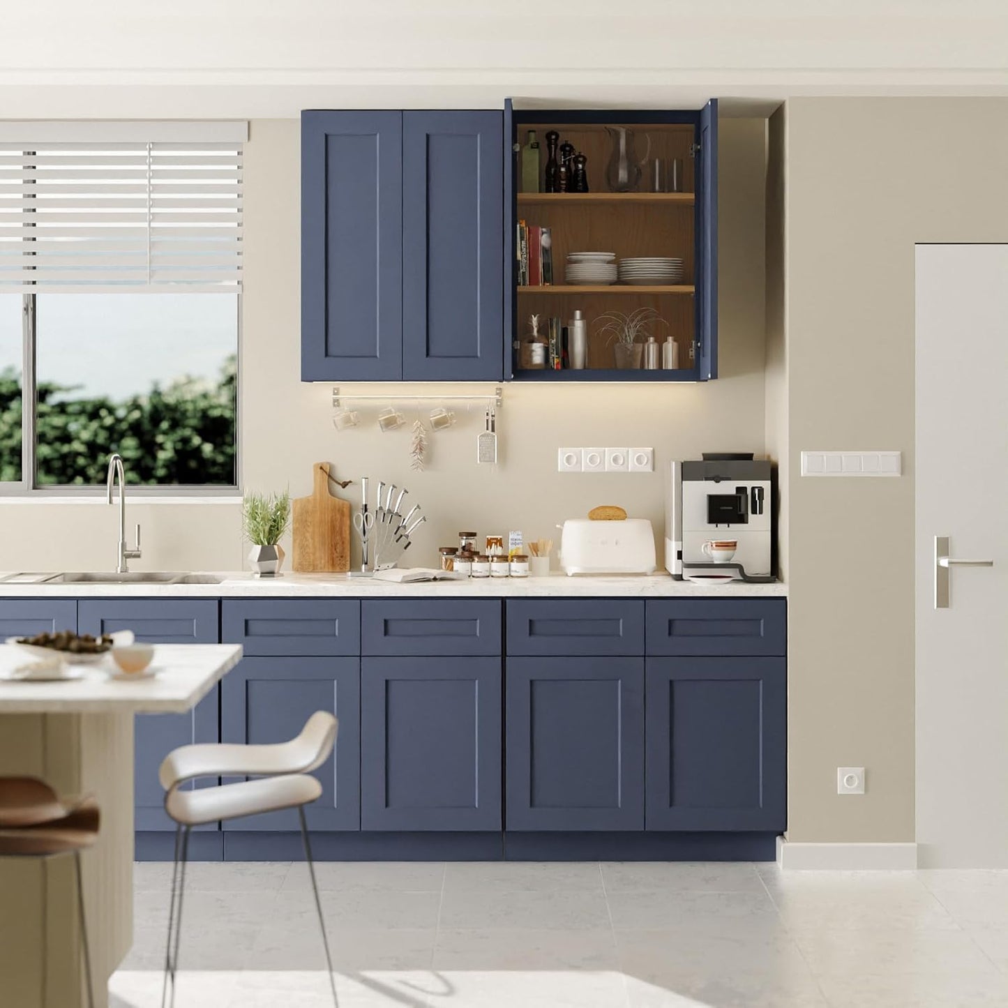 27 Inch Medicine Cabinet Wall Mounted, Solid Wood Over The Toilet Storage Cabinet, Bathroom Organizer Cabinets with 2 Door & Shelves, Easy to Assemble for Laundry Room, Kitchen, Garage - Blue