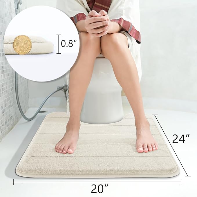 Yimobra Memory Foam Toilet Bath Mat U-Shaped, Commode Contour Rug, Soft and Comfortable, Super Water Absorbent, Non-Slip, Thick, Machine Wash Bathroom Commode Contour Rug, 24 X 20 Inches, Cream