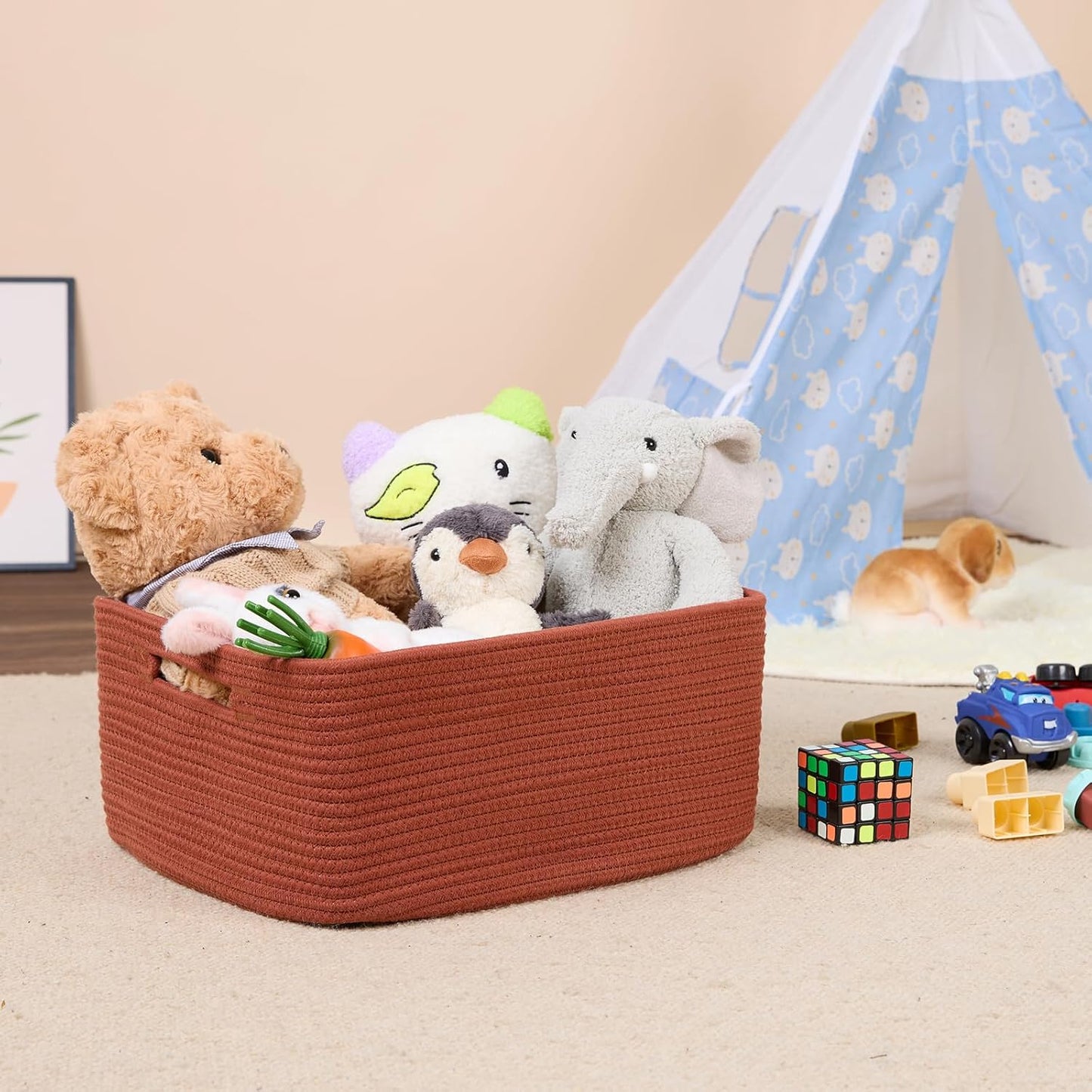 Large Storage Baskets for Shelves, Closet Organizers Bins for Clothes Blanket Towels, Baby Nursery, Toy Baskets Box, Woven Rope Baskets, 17 x 13 x 7.5”, 2 Packs Oxide Red