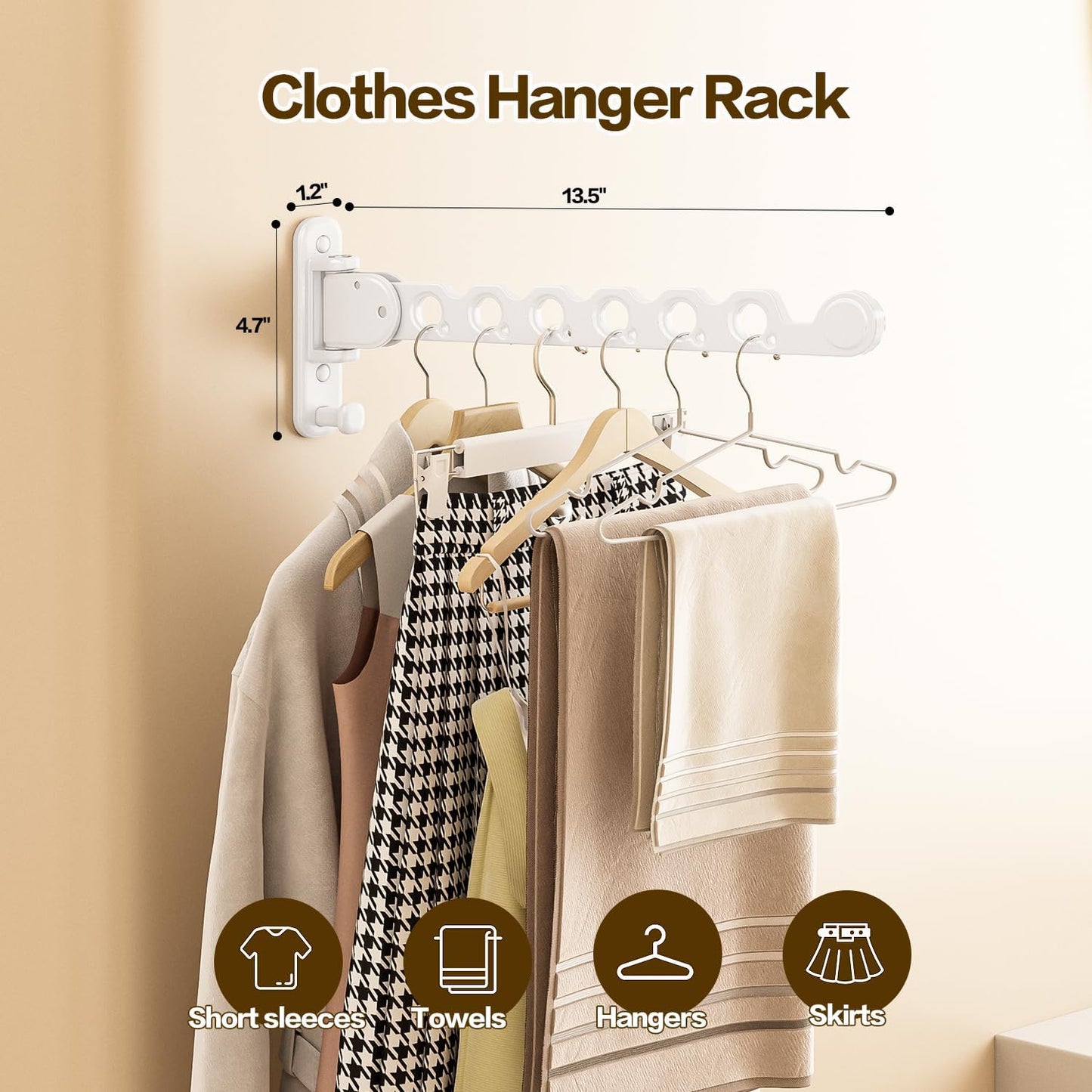 Wall Mounted Clothes Drying Rack, Laundry Clothes Hanger Rack Wall Mounted, Foldable Wall Clothes Rack for Laundry Room, Space Saving Closet Storage Organizer Clothes Hanger Indoor, 2pcs(White)