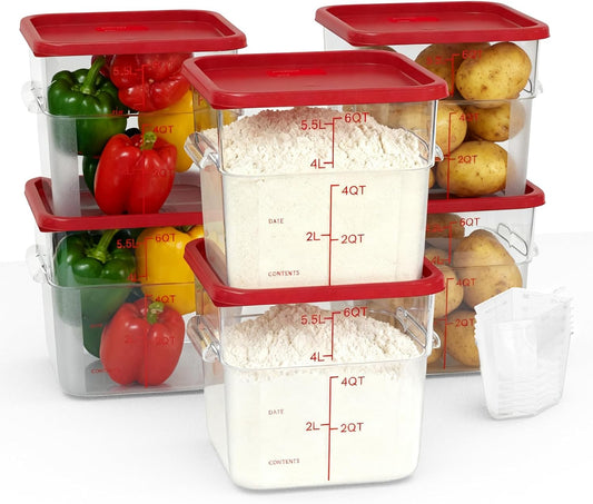 6 Pack 6 Quart Square Food Storage Containers with Lids – Commercial Restaurant Food Storage Containers for Restaurant and Kitchen Storage