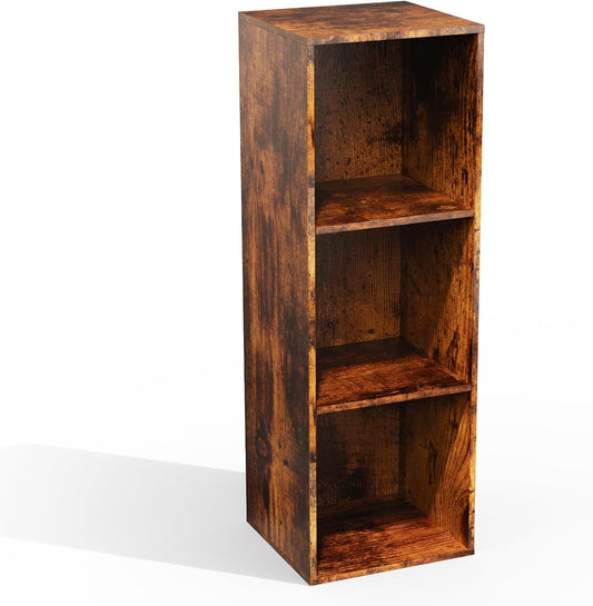Book Shelf, Wooden Cube Storage Organizer with 11" Open Cubes, Stackable Bookcase for Room Divider Storage, Bookshelf for Living Room, Bedroom, Office (Indonesian Antique Oak, 3-Cube)