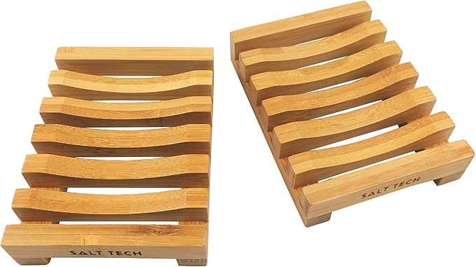 Bamboo Soap Dish, 2pc Rectangular, Light Brown, 3.4 x 4.5 inches, 0.14 pounds, Bathtub