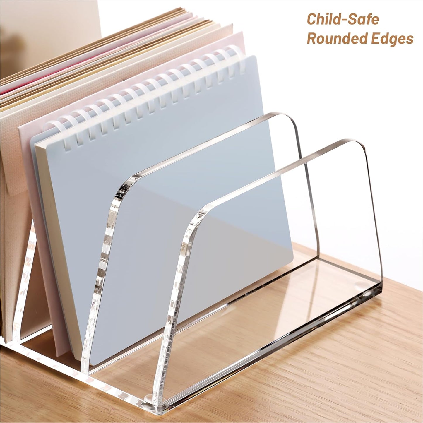 YUXUN Acrylic Mail Sorter for Desk, 4 Compartment Letter & Document Holder with Non-Slip Base, Small File Holders for Bills, Envelopes, Letters,Mails, Papers, Clear Office Supplies for School Home