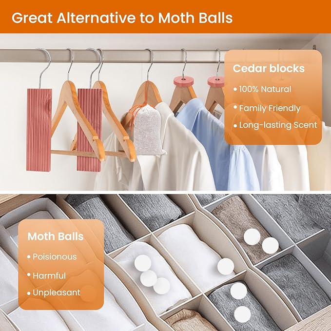 Homode Cedar Blocks for Clothes Storage, Cedar Chips for Closets and Drawers, Aromatic Cedar Wood Balls and Cedar Sachets, Cedar Closet Freshener, 80 Pack