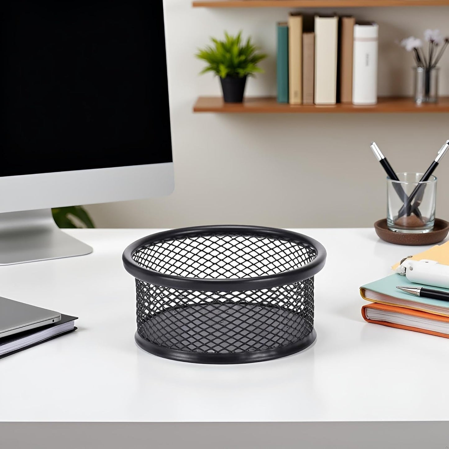 1 Pc Black Minimalist Metal Paper Clip Holder Mesh Paperclip Bowl Binder Clip Dispenser Desk Bobby Pin Container Organizer for Home Office Classroom School Desk Supplies Holders and Dispensers
