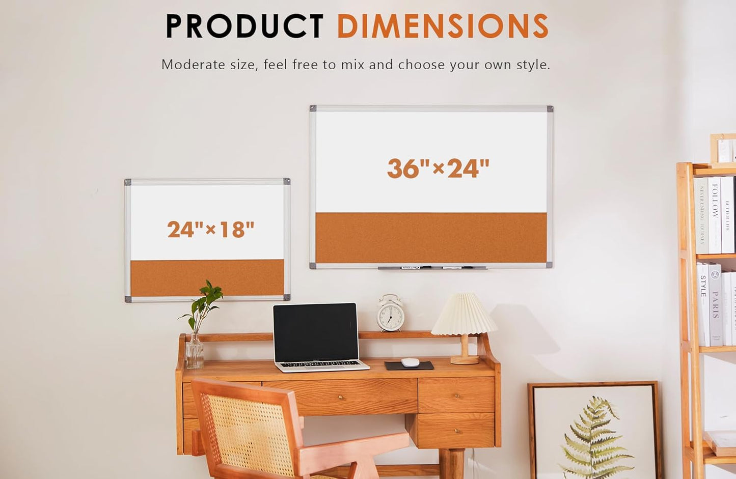 S SWANCROWN Magnetic Dry Erase and Cork Board Combo Hanging Whiteboard Notice Board for Wall Gift Home School Office, 36 x 24 Inches, with Maker/Pins/PenTray/Hooks