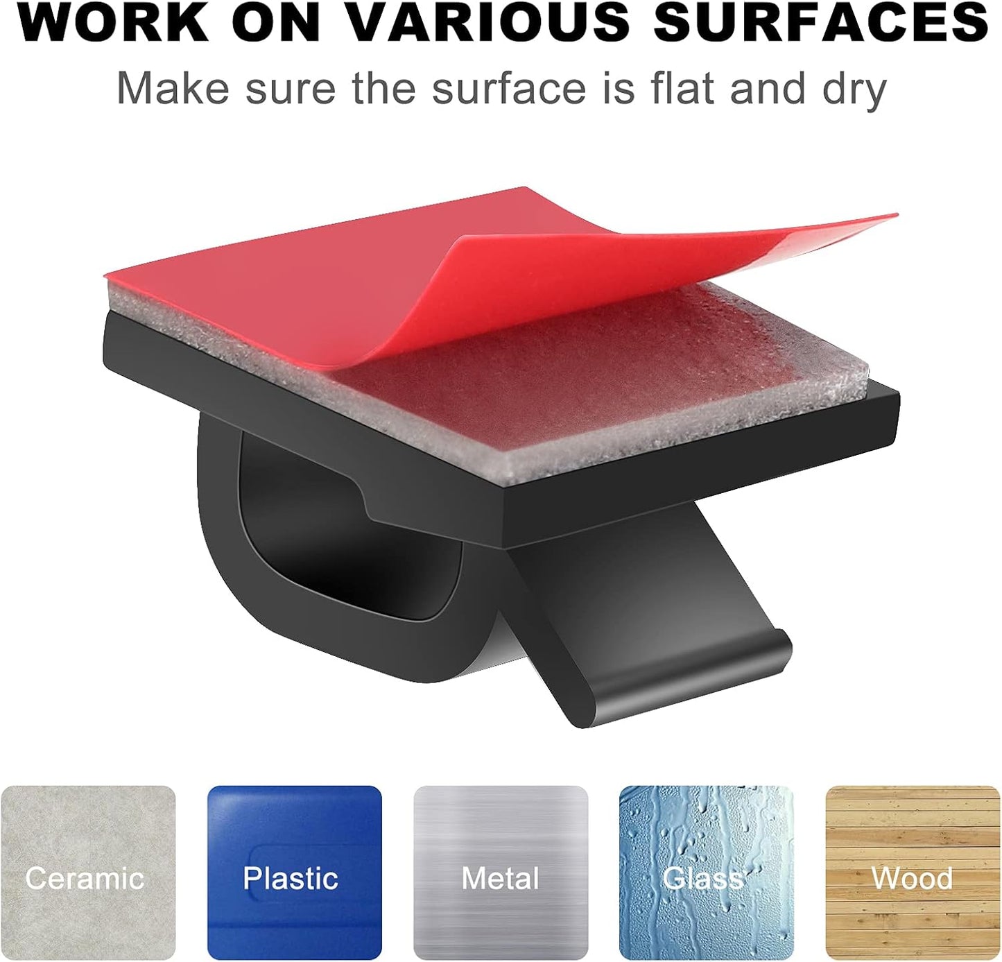 60 PCS Adhesive Cable Clips, Upgraded Wall Wire Clips for Cable Management, Strong Cord Clips Wire Holders for The Wall, Under Desk, Christmas Lights, Car, Dash Cam, Ethernet, Electric Wires Small