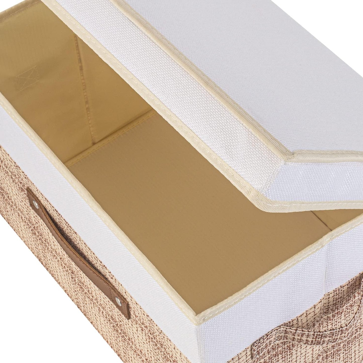 TYEERS Collapsible Storage Bins with Lids, Patchwork Design, Washable, Fabric Storage Boxes, 14.9x9.8x9.8 inches, 5 Pack, Camel Tan