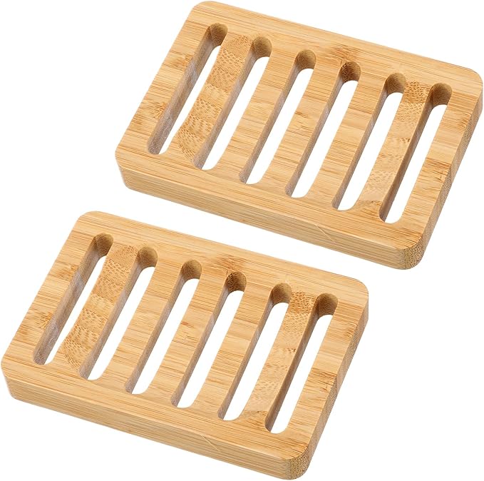 Sibba Teak Wood Soap Dish Bamboo Soap Holder 2 Pack Wood Bar Soaps Holder Waterproof Self Draining Soaps Dish Natural Wooden Trays for Shower Bathroom Kitchen Bathtub