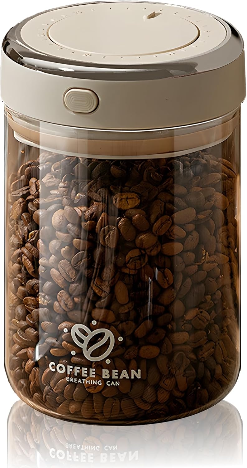 Glass Coffee Bean Storage Container with Airtight Lid,Glass Sealed Jar with Date Tracker,Vacuum Coffee Canister for Nuts,Food Fresh Storage,Clear Borosilicate Glass Jar (37OZ/1100ML)