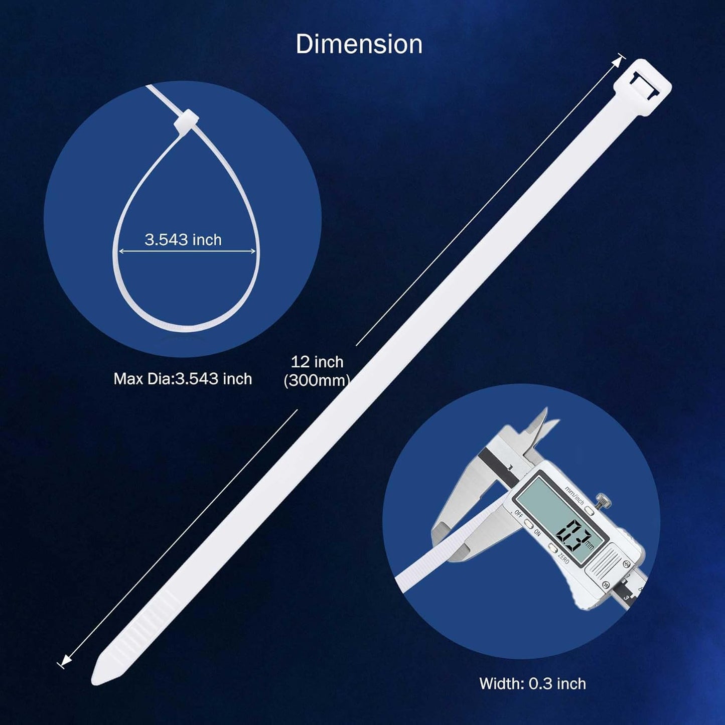 Cable Zip Ties 100 Pack, 12 Inch Zip Ties Heavy Duty, 120lbs Tensile Strength Wire Ties, White Cord Organizer for Indoor and Outdoor. By LOKANG