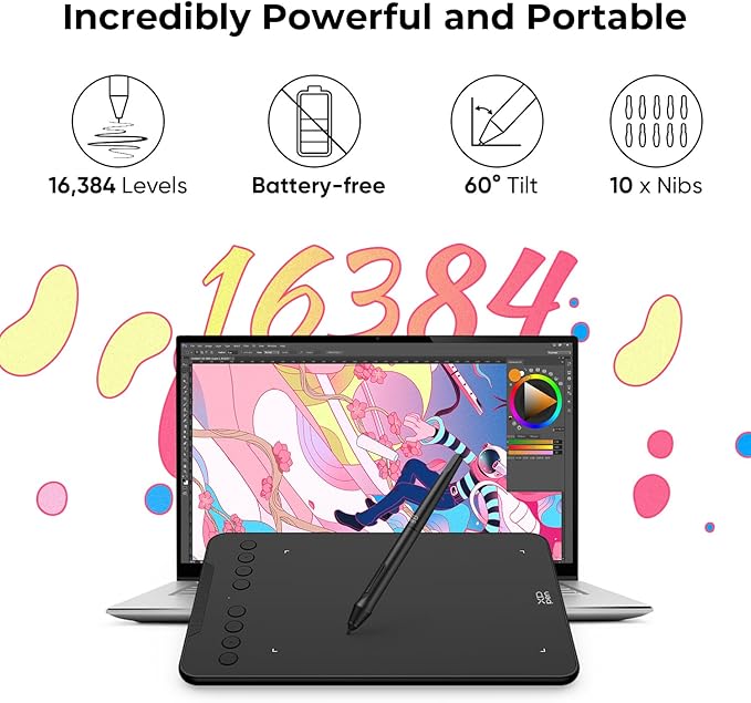 XPPen Updated Deco Mini7 V2 Drawing Tablet-16384 Levels of Pressure Battery-Free Stylus, 7 x 4 OSU Drawing Pad, 8 Hotkeys for Digital Art, Teaching, Gaming Graphic Tablet for Chrome, PC, Mac, Android