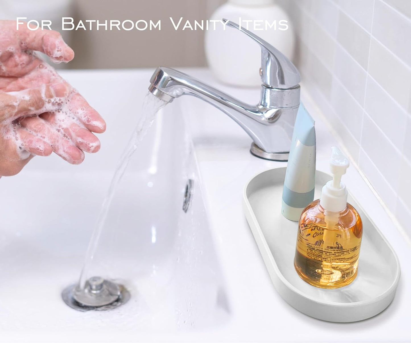 White Small Tray (10 inch), Oval Tray for Bathtub Bathroom Vanity Items, Countertop Organizer, Coffee Accessory, Soap, Perfume.